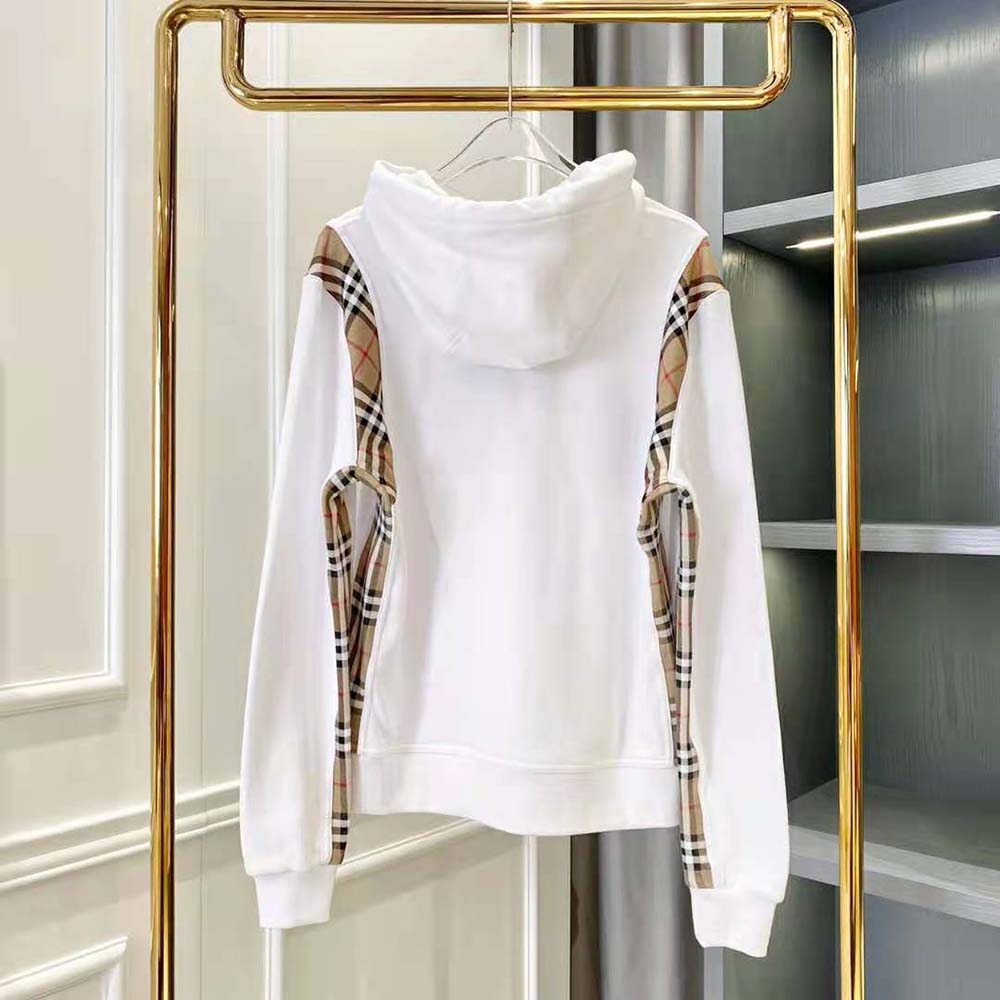 Back angle showing silhouette of Burberry Women Vintage Check Panel Cotton Oversized Hoodie