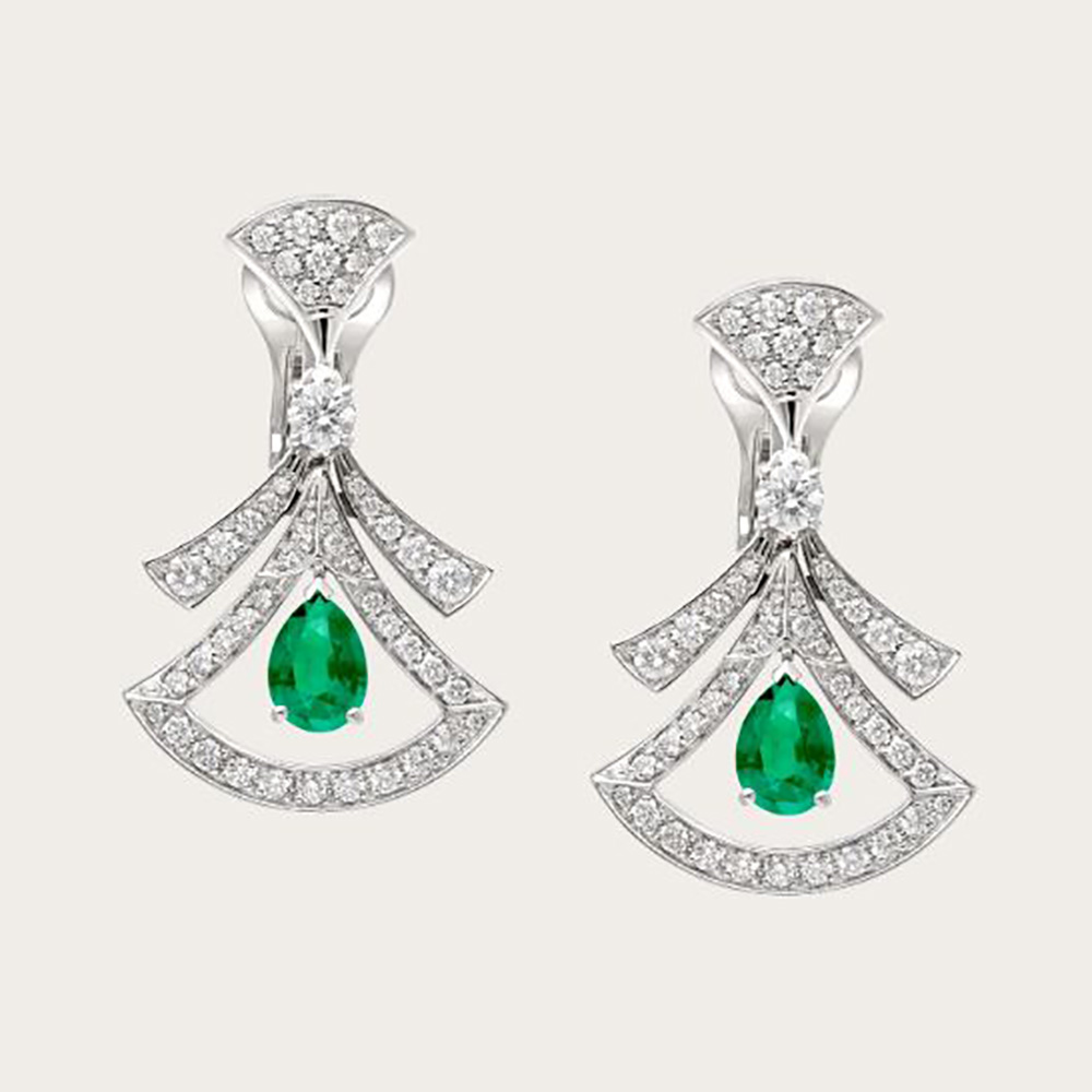 Close-up front view of Bvlgari Women Divas Dream 18 KT White Gold Openwork Earrings