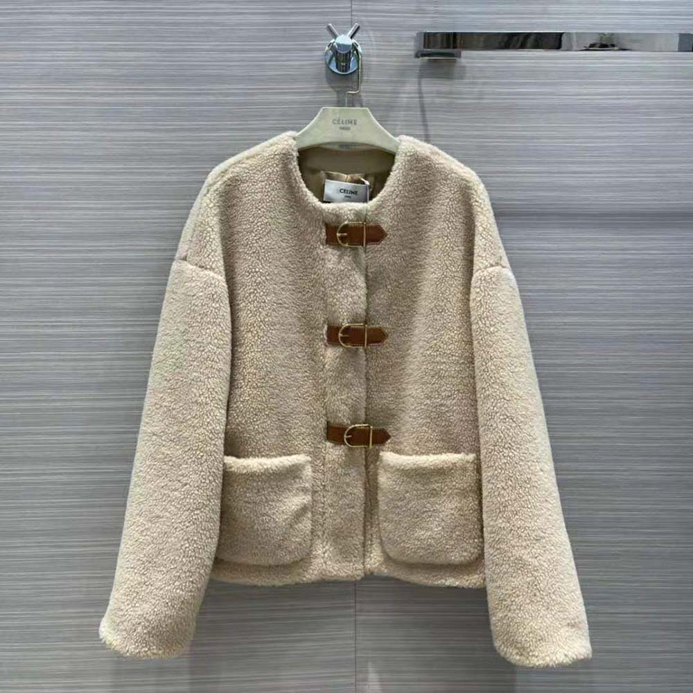 Close-up of fabric texture and signature hardware on Celine Women Cardigan