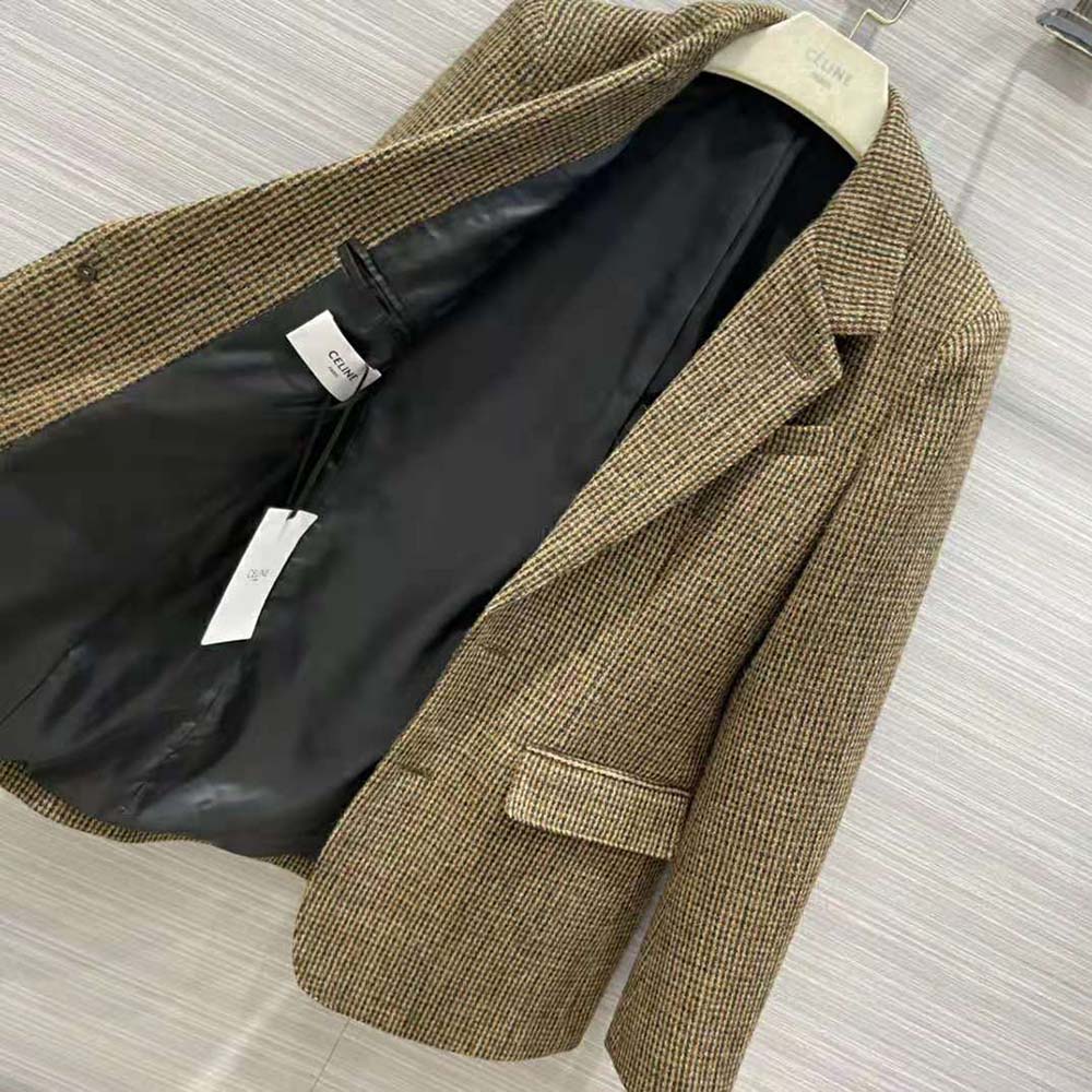 Side profile highlighting tailored fit of Celine Women Classic Jacket