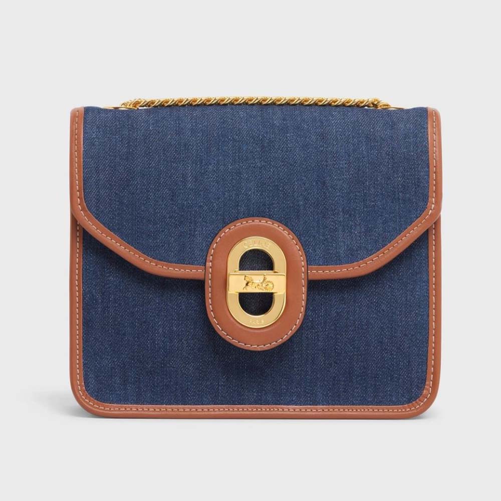 Front view of Celine Women Clutch Sulky in Denim and Calfskin blue