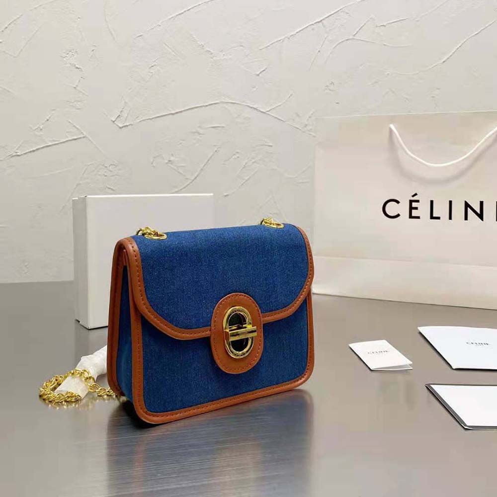 Close-up of gold-tone hardware on Celine Women Clutch Sulky in Denim and Calfskin