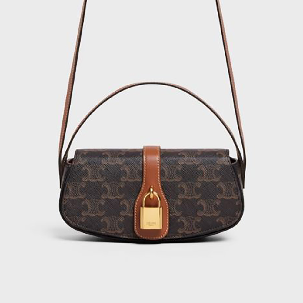 Front view of Celine Women Clutch on Strap in brown Triomphe canvas