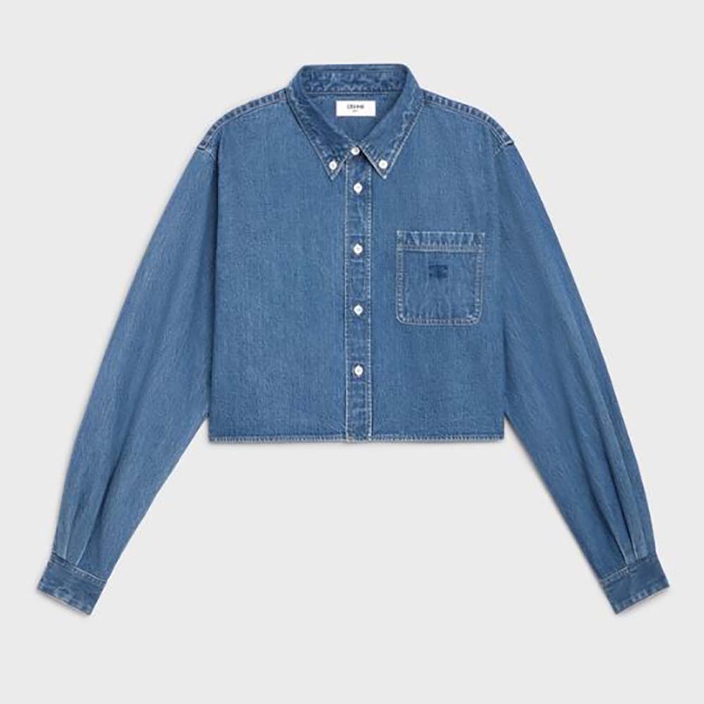 Front view of Celine Women Cropped Shirt in Union Ocean Wash Denim navy