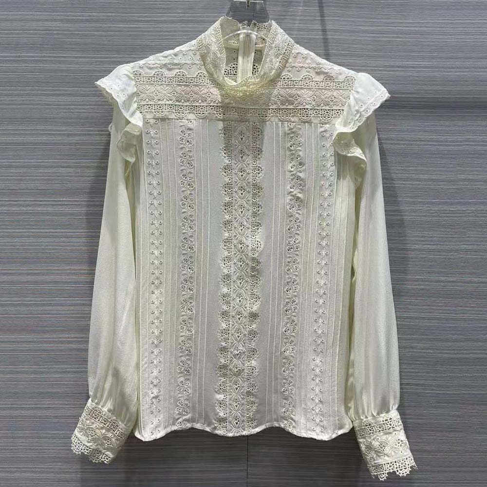 Celine Women Embroidered Blouse in Silk Crepe - image 2