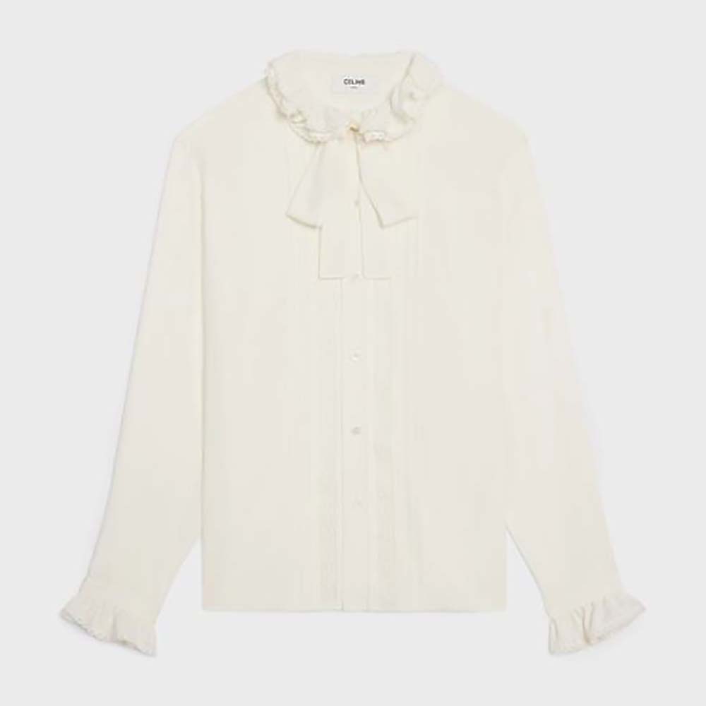 Front view of Celine Women Loose Shirt in Broderie Anglaise white cotton