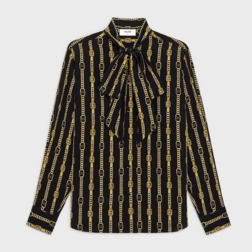 Front view of Celine Women Loose Shirt in Crepe DE Chine black