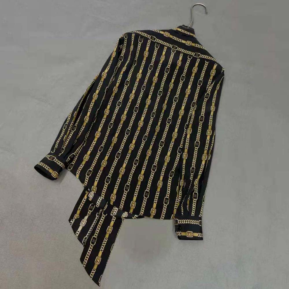 Side profile showing drape of Celine Women Loose Shirt in Crepe DE Chine