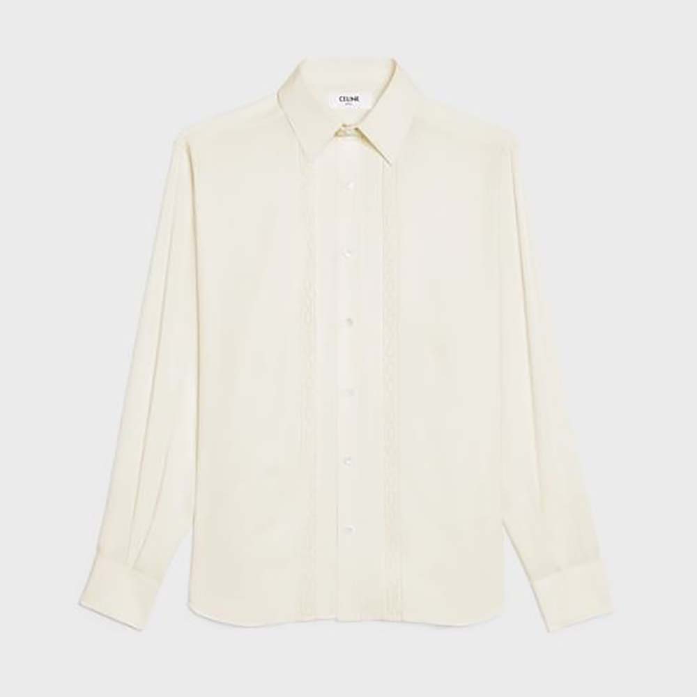 Front view of Celine Women Loose Shirt with Broderie Anglaise in white