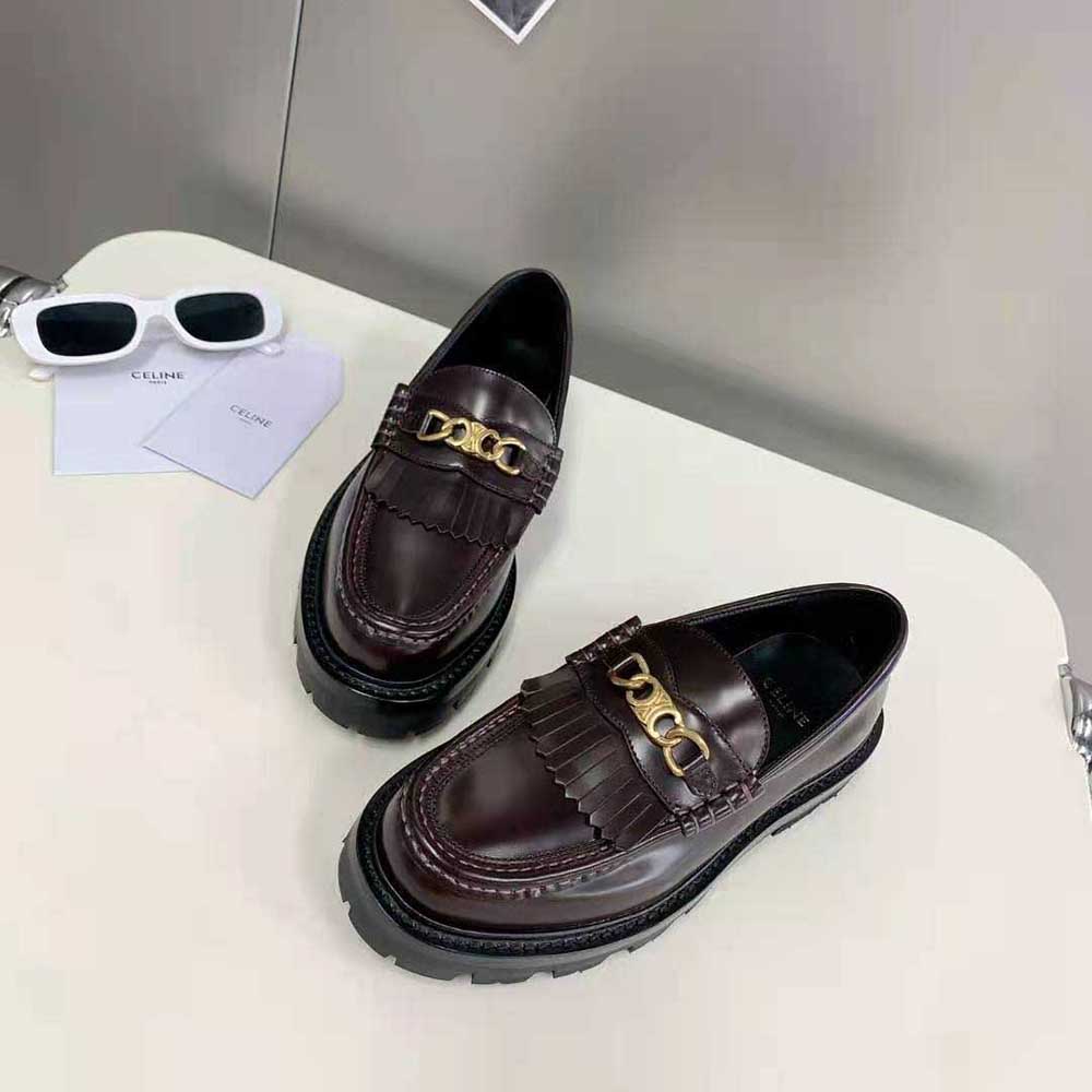 Celine Women Margaret Loafer with Triomphe Chain in Polished Bull-Maroon - image 4