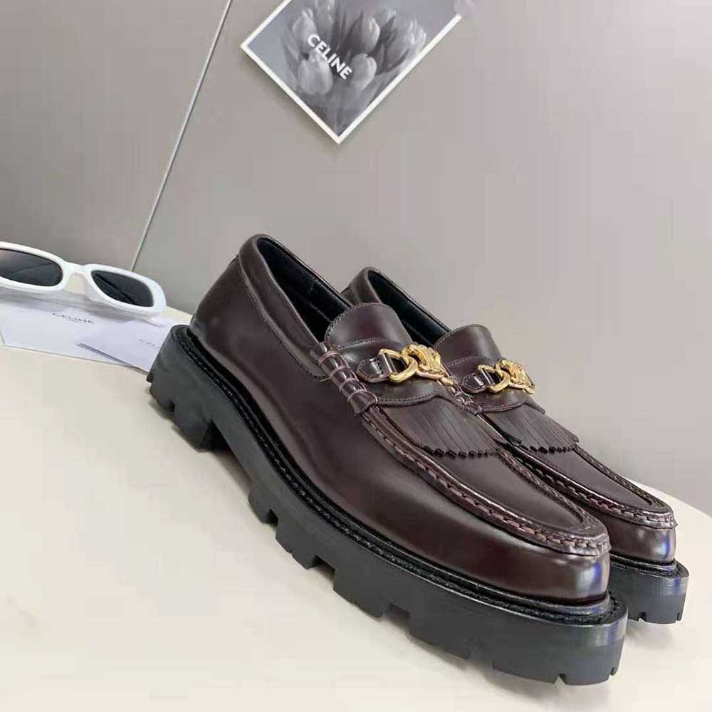 Celine Women Margaret Loafer with Triomphe Chain in Polished Bull-Maroon - image 7