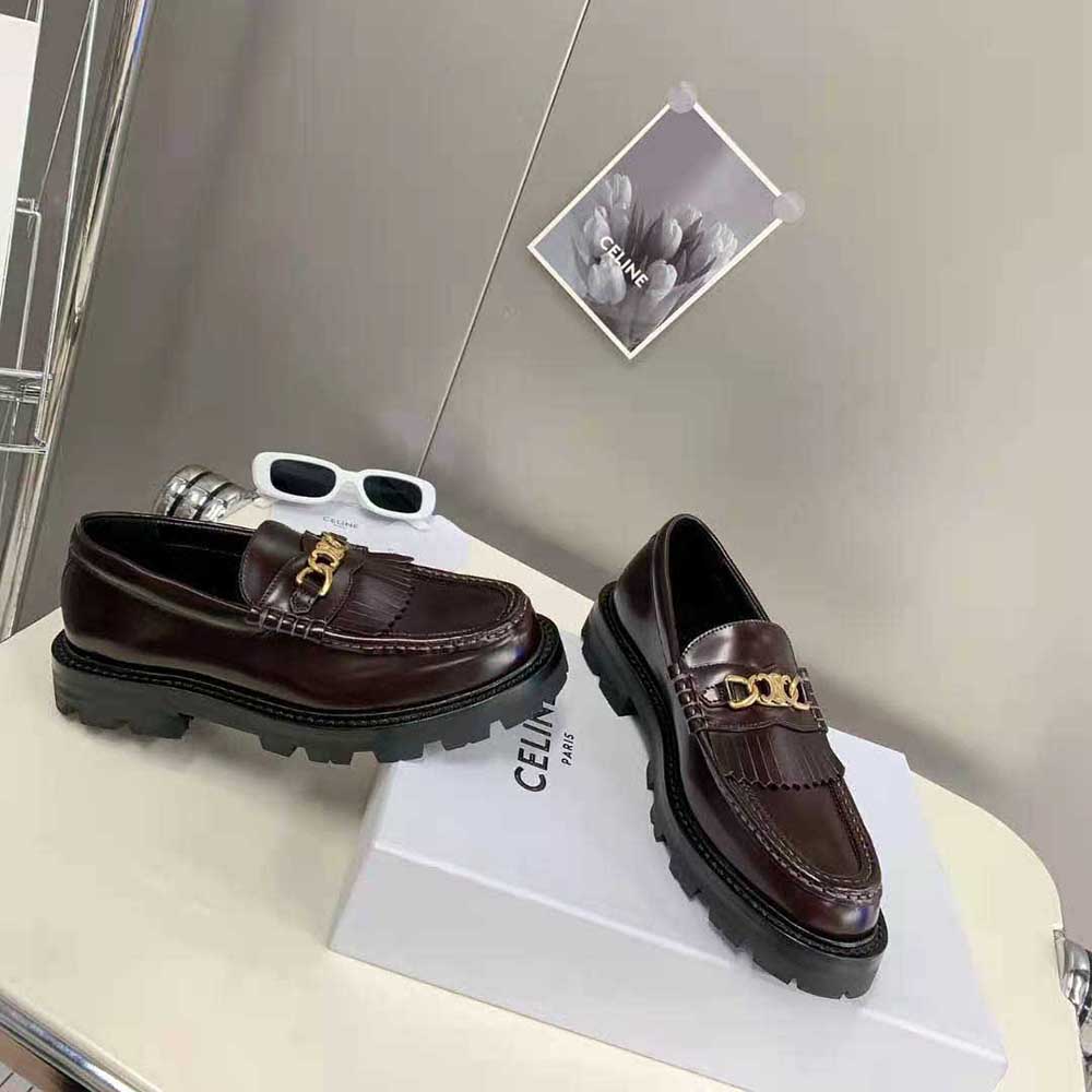 Celine Women Margaret Loafer with Triomphe Chain in Polished Bull-Maroon - image 5