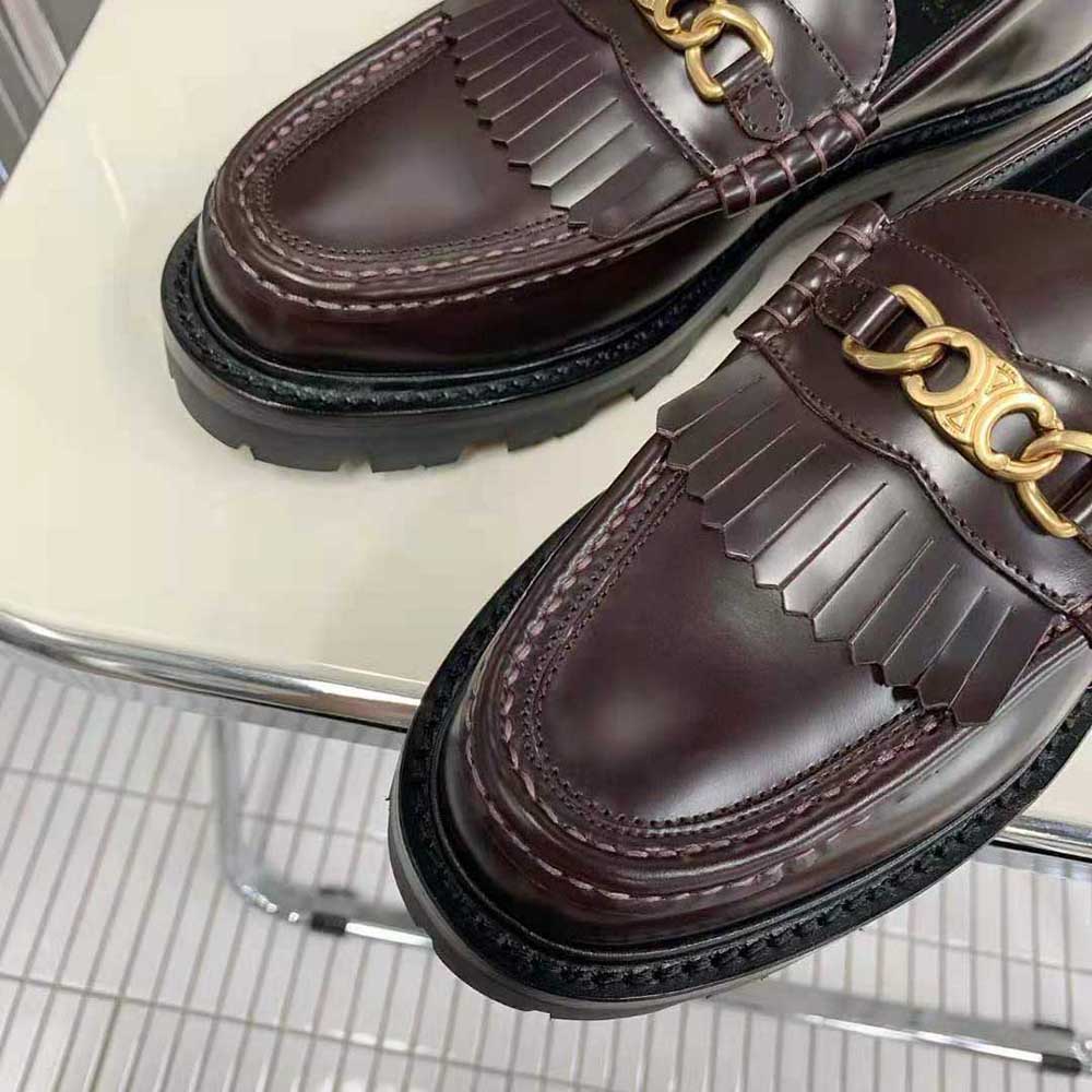 Celine Women Margaret Loafer with Triomphe Chain in Polished Bull-Maroon - image 10