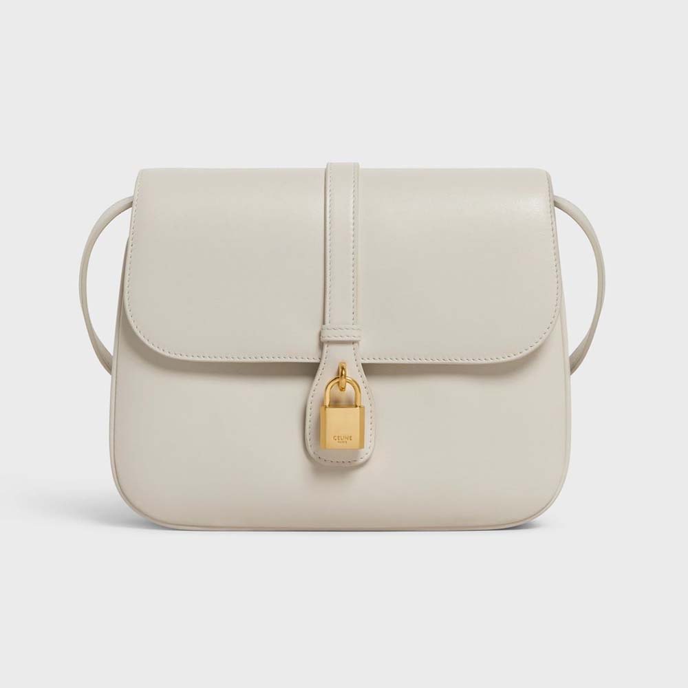 Front view of Celine Women Medium Tabou in Smooth Calfskin-White