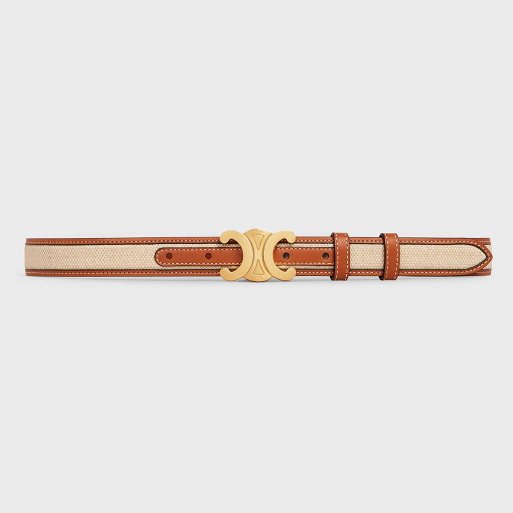 Front view of Celine Women Medium Triomphe Belt in brown textile and calfskin