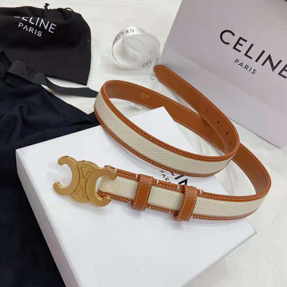 Close-up of gold Triomphe buckle on Celine Women Medium Triomphe Belt