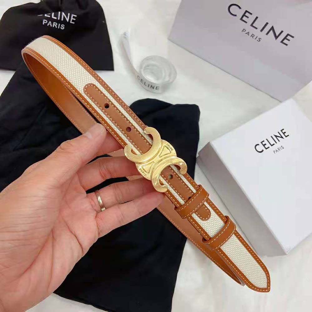 Side profile showing leather edge detail on Celine Women Medium Triomphe Belt