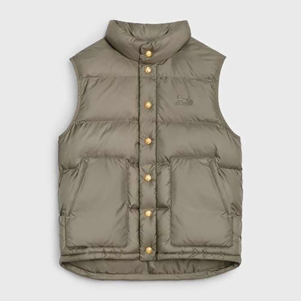 Front view of Celine Women Quilted Blouson Jacket in dark green nylon