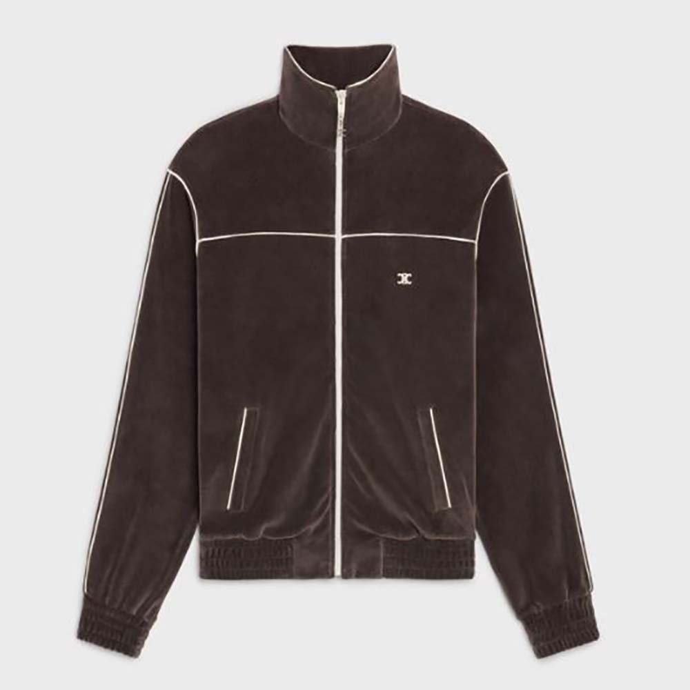 Front view of Celine Women Triomphe Jersey Sweatshirt in Velvet brown