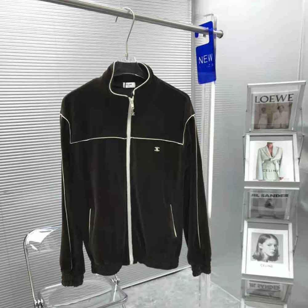Close-up of gold Triomphe emblem on Celine Women Triomphe Jersey Sweatshirt