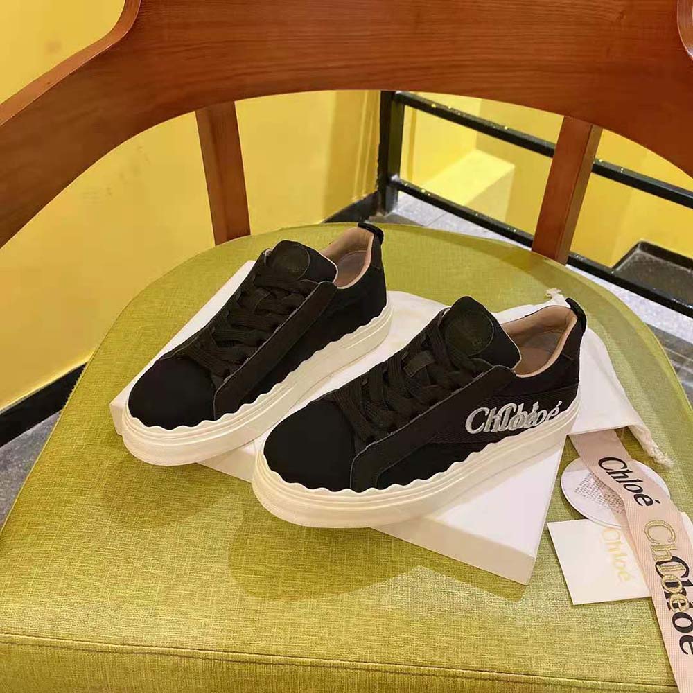 Chloe Women Lauren Sneaker in Embroidered Canvas-Black - image 4