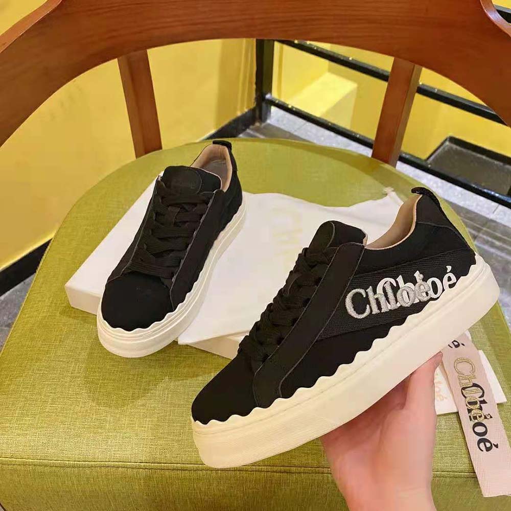 Chloe Women Lauren Sneaker in Embroidered Canvas-Black - image 8
