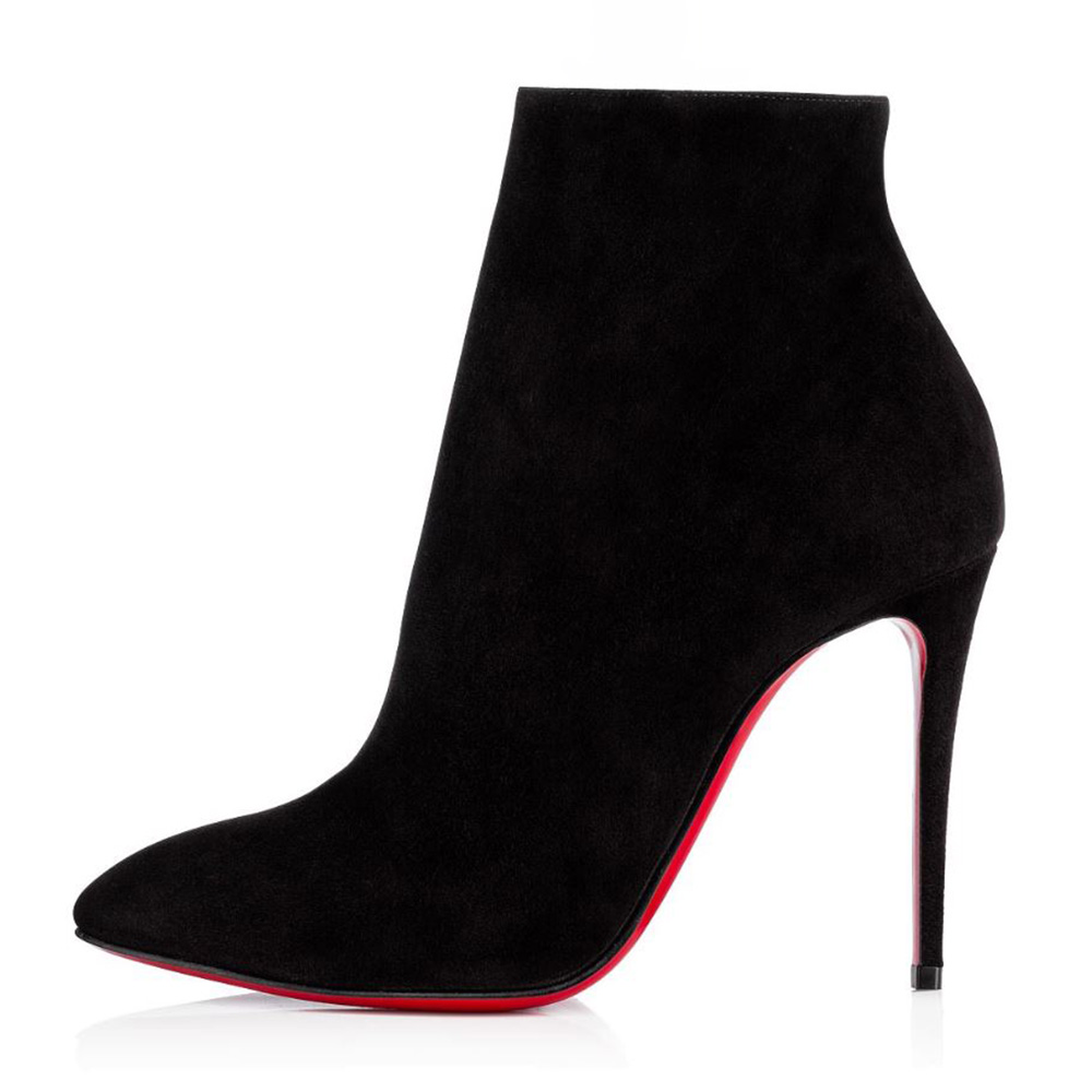 Side profile of Christian Louboutin Women Eloise Booty 100 mm Heel-Black showing heel