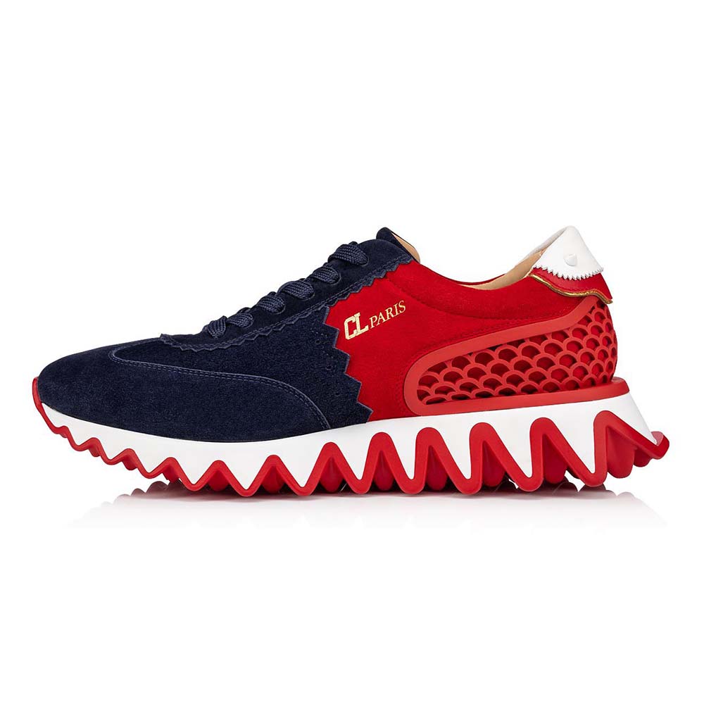 Side view of Christian Louboutin Women Loubishark Flat-Navy sneaker