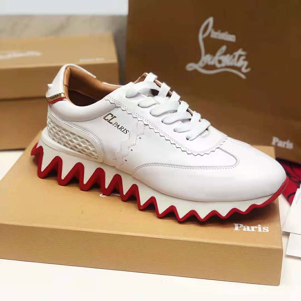 Close-up of shark-tooth sole on Christian Louboutin Women Loubishark Woman Flat-White