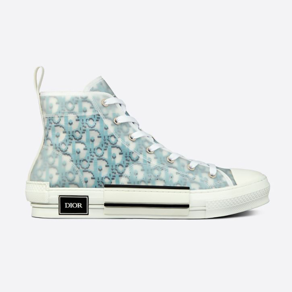 Side view of Dior Men B23 High-Top Sneaker Blue Dior Oblique Pixel Canvas