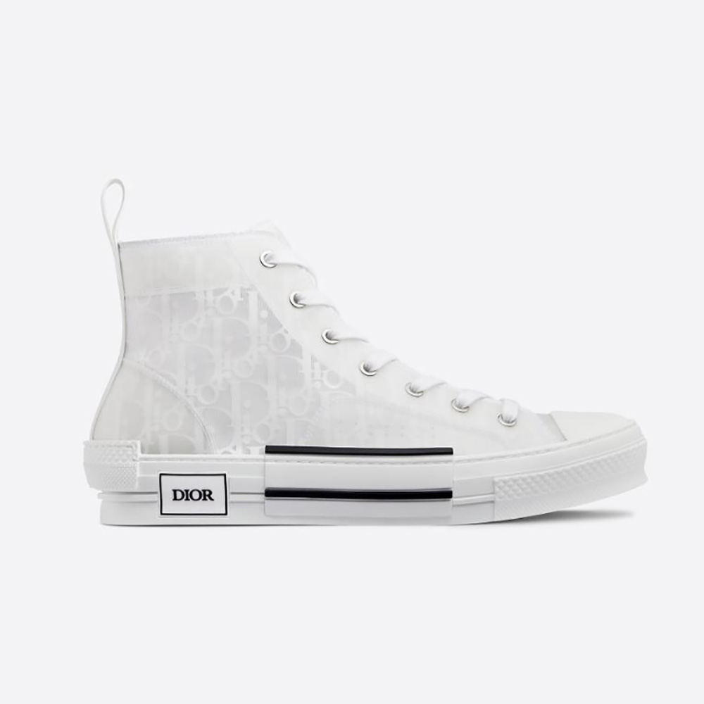 Side profile of Dior Men B23 High-Top Sneaker White Dior Oblique Canvas