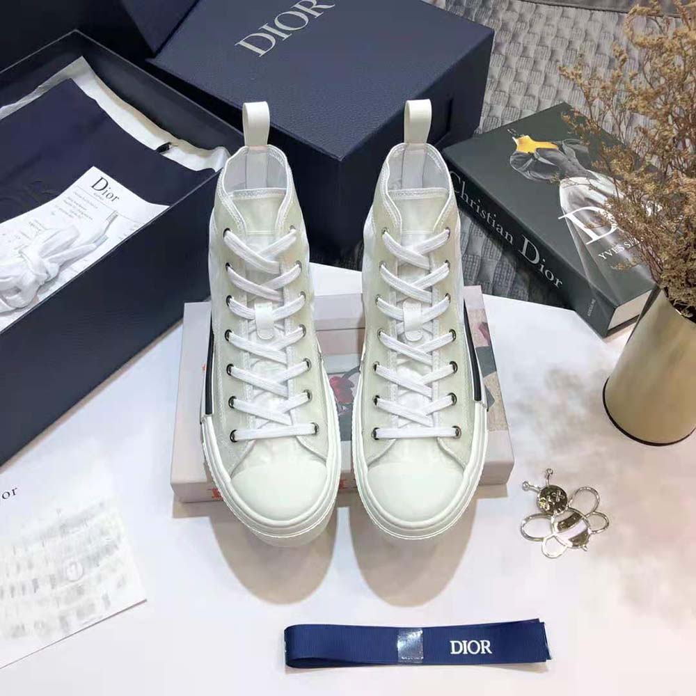 Close-up of Dior Oblique canvas and transparent sole detail