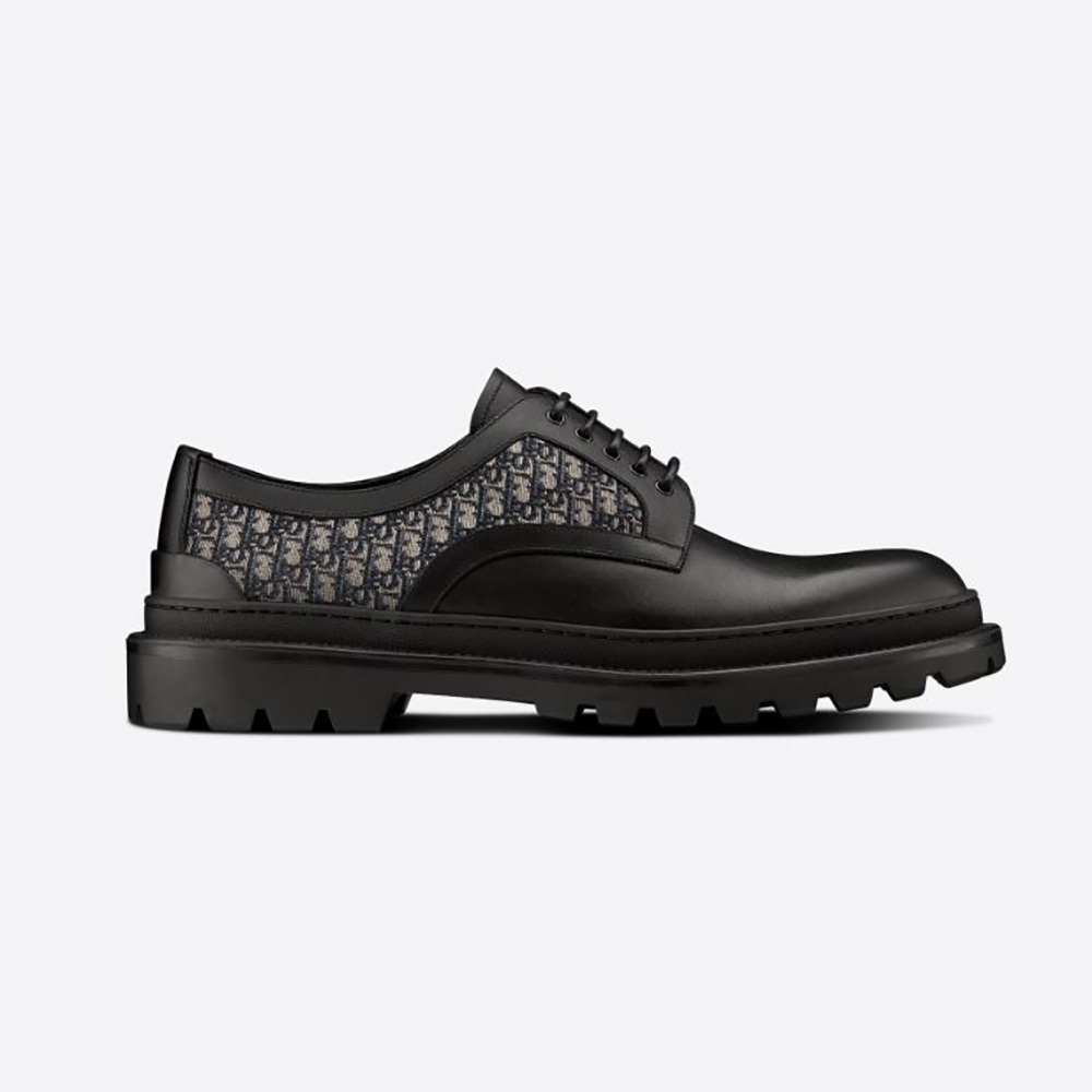 Side view of Dior Men Explorer Derby Shoe Black Smooth Calfskin