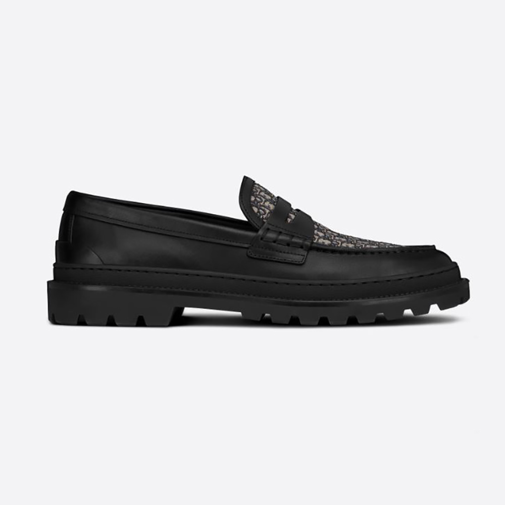Side view of Dior Men Explorer Loafer Beige and Black Dior Oblique Jacquard
