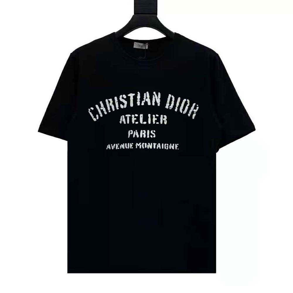 Close-up of signature Dior Atelier print on black cotton jersey T-shirt