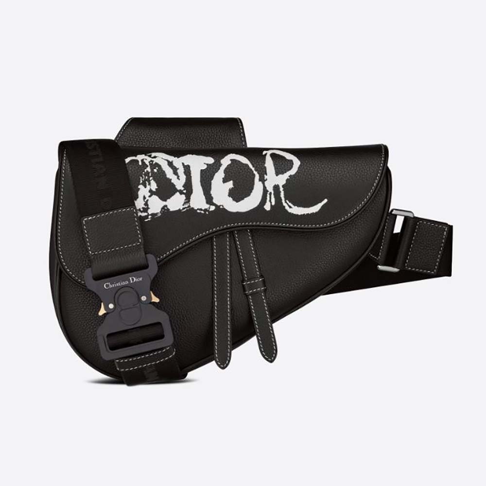 Front view of Dior Men Peter Doig Saddle Bag Black Grained Calfskin