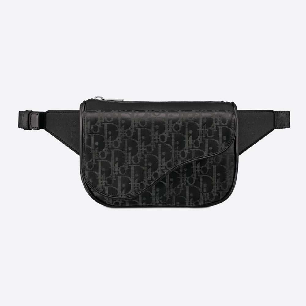 Front view of Dior Men World Tour Saddle Belt Bag Dior Oblique Galaxy Leather-Black