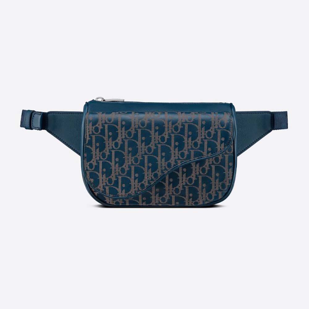 Front view of Dior Men World Tour Saddle Belt Bag Dior Oblique Galaxy Leather-Navy