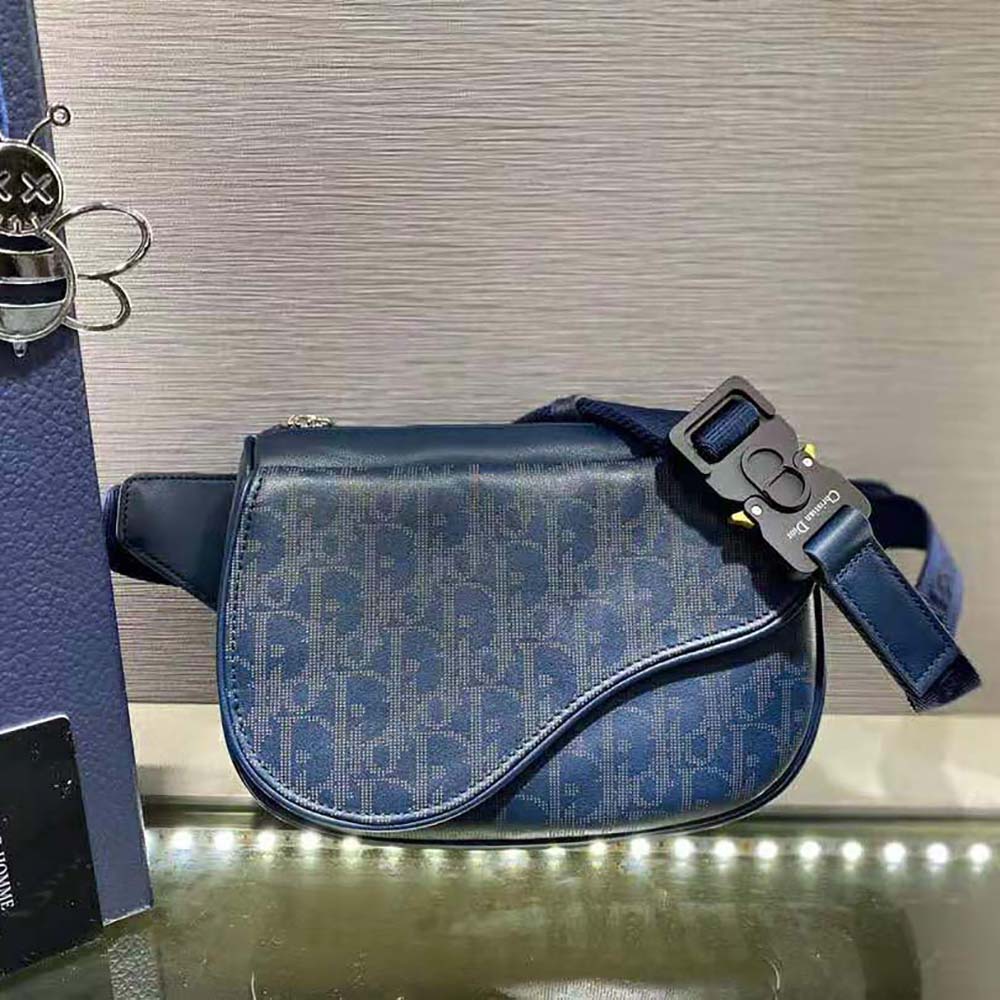 Close-up of galaxy leather texture and silver Dior Oblique hardware detail