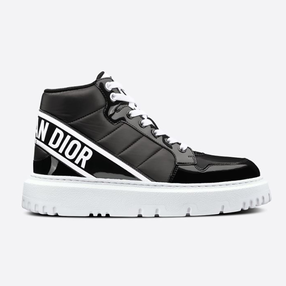 Side view of Dior Unisex D-Player Sneaker Black Quilted Nylon