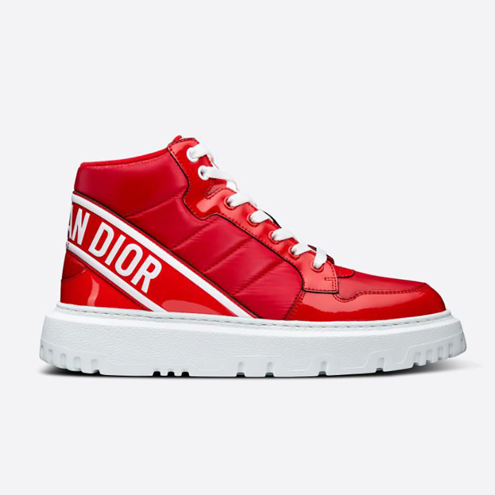 Side profile of Dior Unisex D-Player Sneaker Red Quilted Nylon