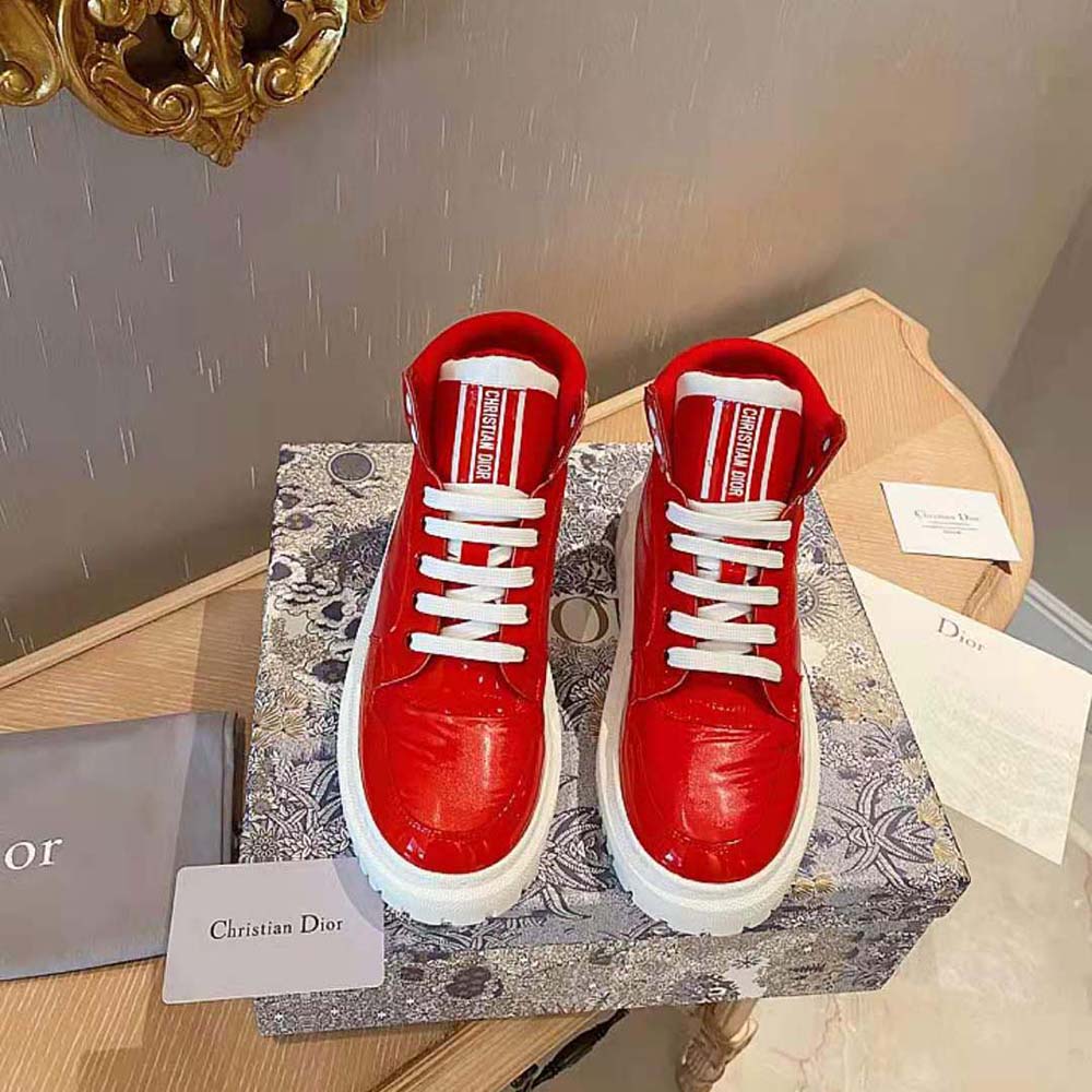 Close-up of red quilted nylon texture on Dior D-Player Sneaker