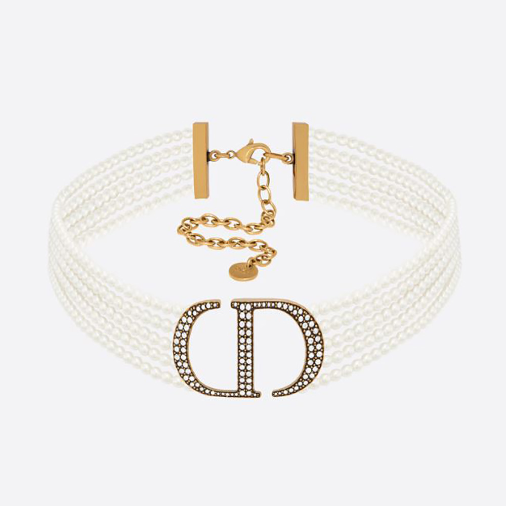 Close-up of Dior Women 30 Montaigne Choker Antique Gold-Finish Metal clasp detail