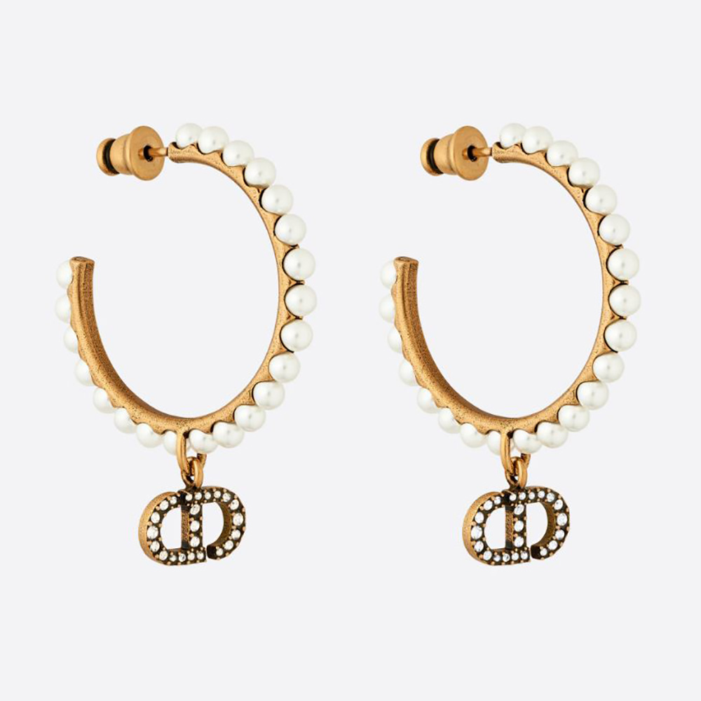 Close-up of Dior Women 30 Montaigne Earrings Antique Gold-Finish Metal clasp detail