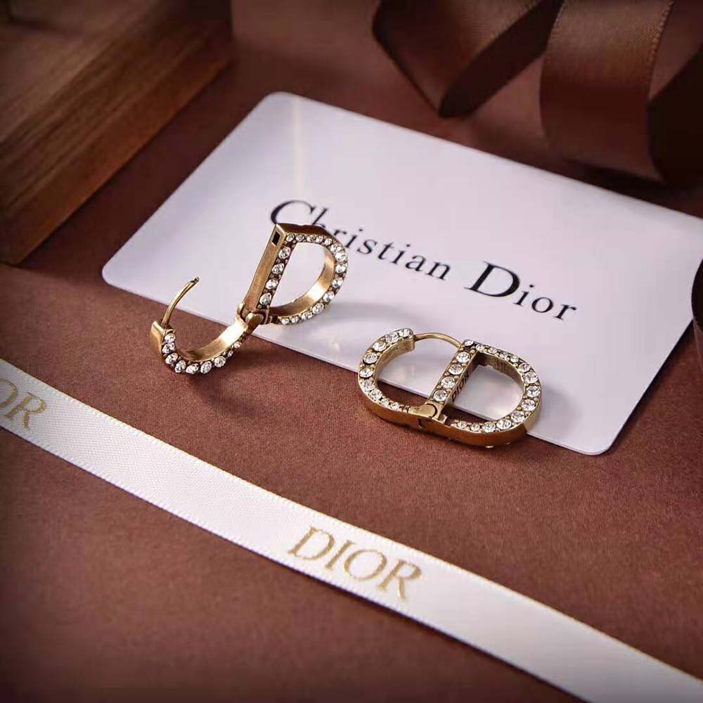 Dior Women 30 Montaigne Earrings Antique Gold-Finish Metal and White Crystals - image 4