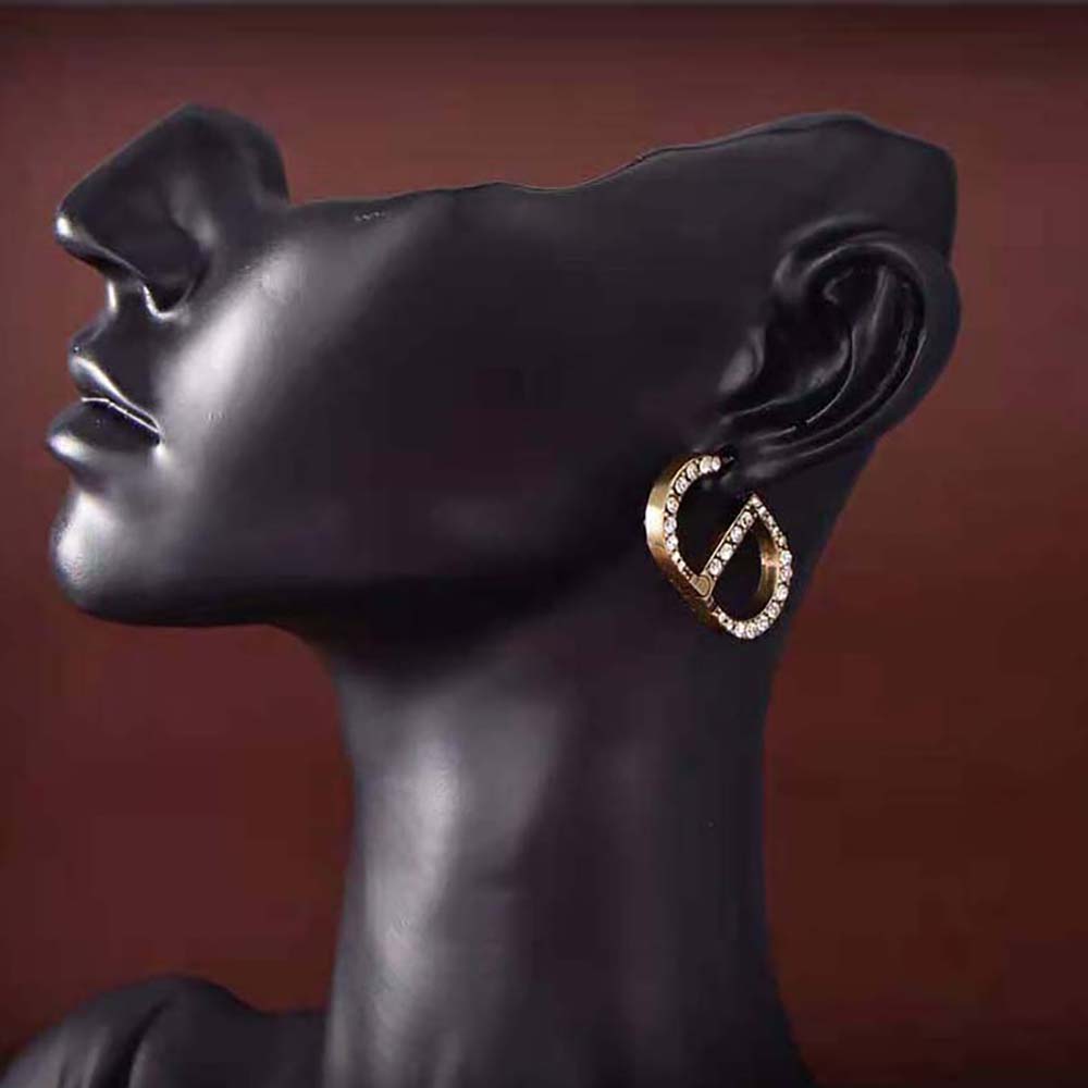 Dior Women 30 Montaigne Earrings Antique Gold-Finish Metal and White Crystals - image 6