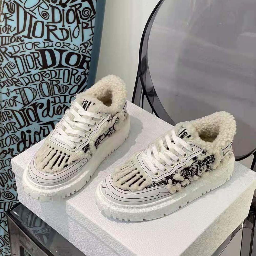 Dior Women Addict Sneaker Blue Toile de Jouy Embroidered Natural Shearling - image 4
