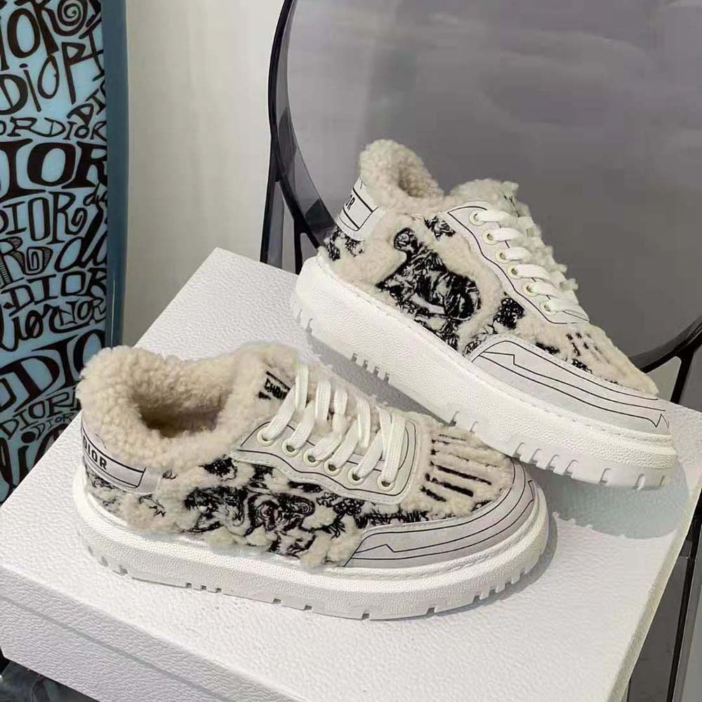 Dior Women Addict Sneaker Blue Toile de Jouy Embroidered Natural Shearling - image 6