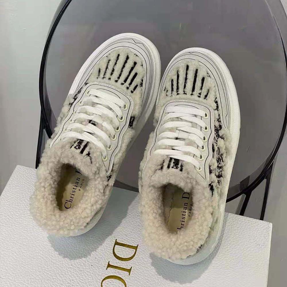Dior Women Addict Sneaker Blue Toile de Jouy Embroidered Natural Shearling - image 7