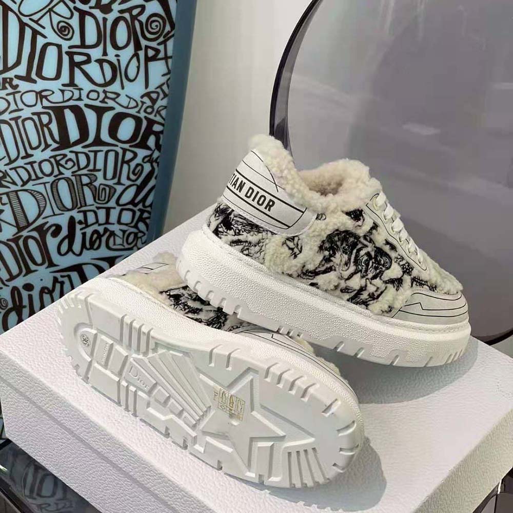Dior Women Addict Sneaker Blue Toile de Jouy Embroidered Natural Shearling - image 8